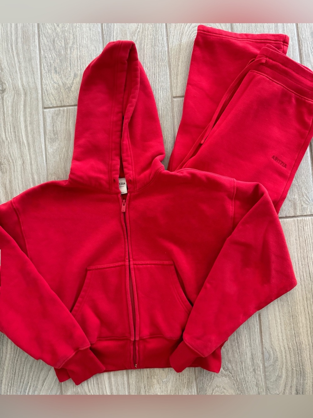 Aritzia Red Zip Hoodie and Sweatpants Set